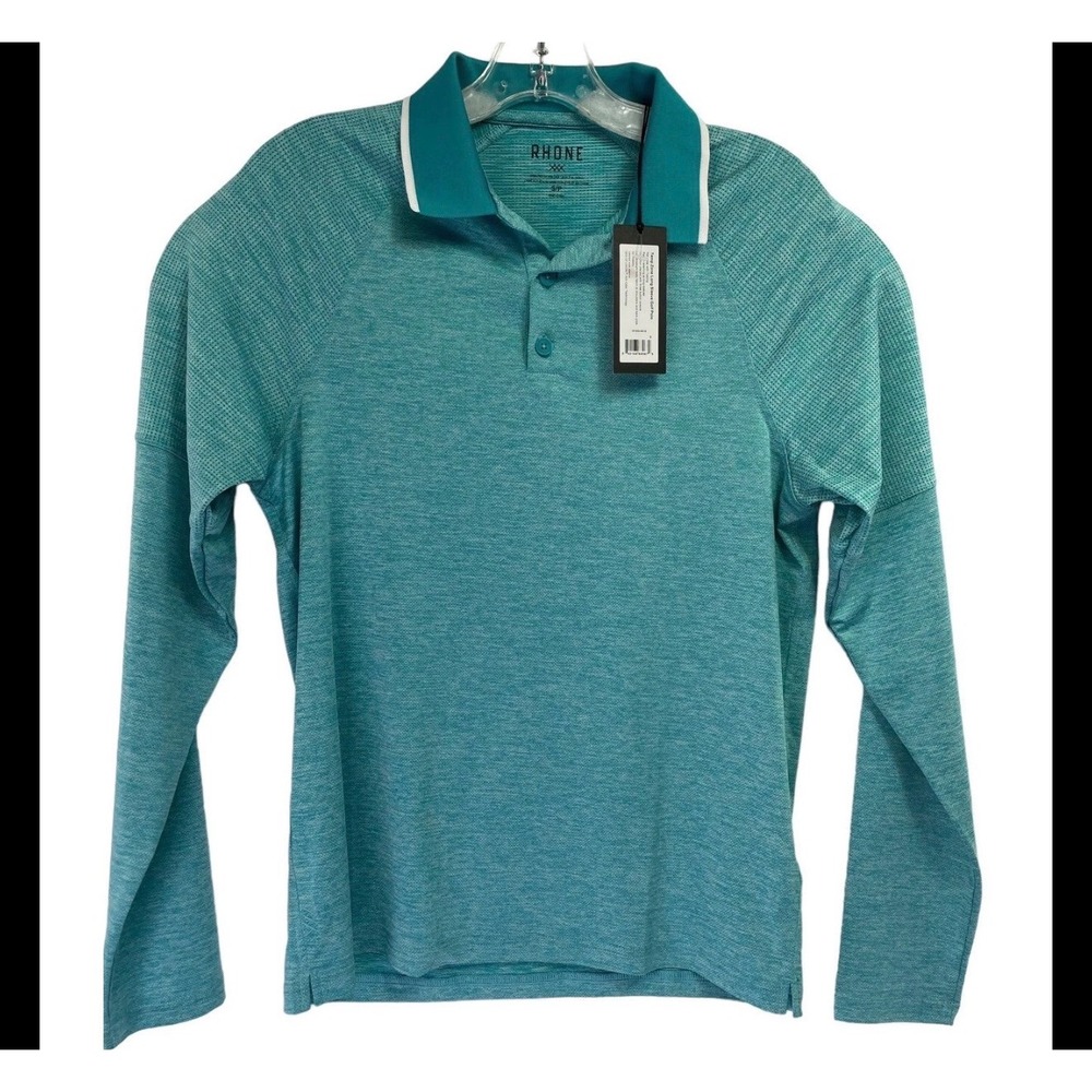 RHONE Golf Men's Teal Blue/Green Long Sleeve Polo